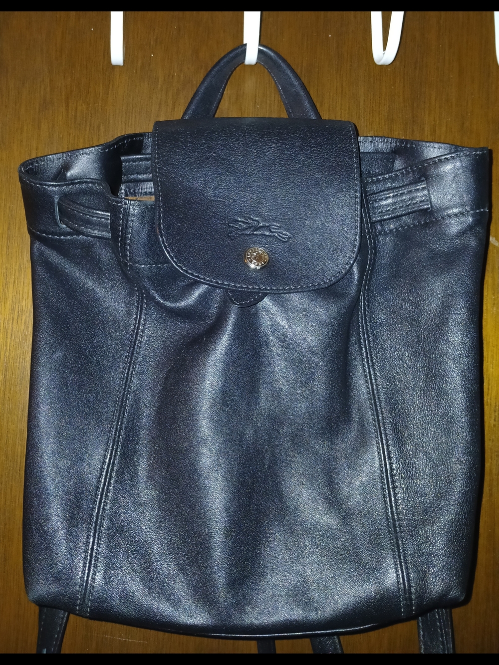 Authentic Longchamp Le Pliage Cuir Black Leather Backpack - Excellent Condition